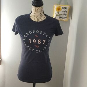 Aeropostale Women's Cap Sleeve Tee Shirt Blue/Grey And Pink/White Letters M